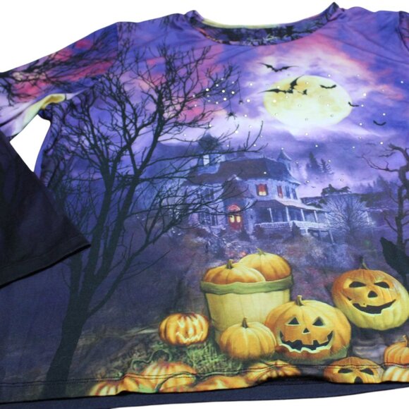 Gloria Vanderbilt Casuals Women's XXL Halloween Pumpkin Top Purple - Picture 1 of 12
